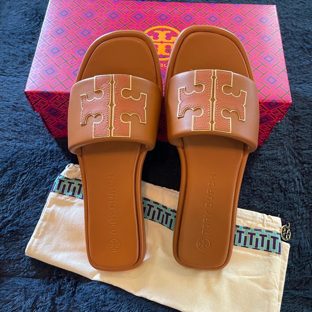 Tory Burch double T Sport Slide - Aged Camello